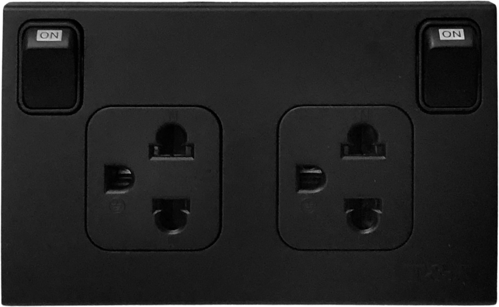 T&J ORBIK 2 GANG OUTLET WITH SWITCH MATT BLACK - Hooga